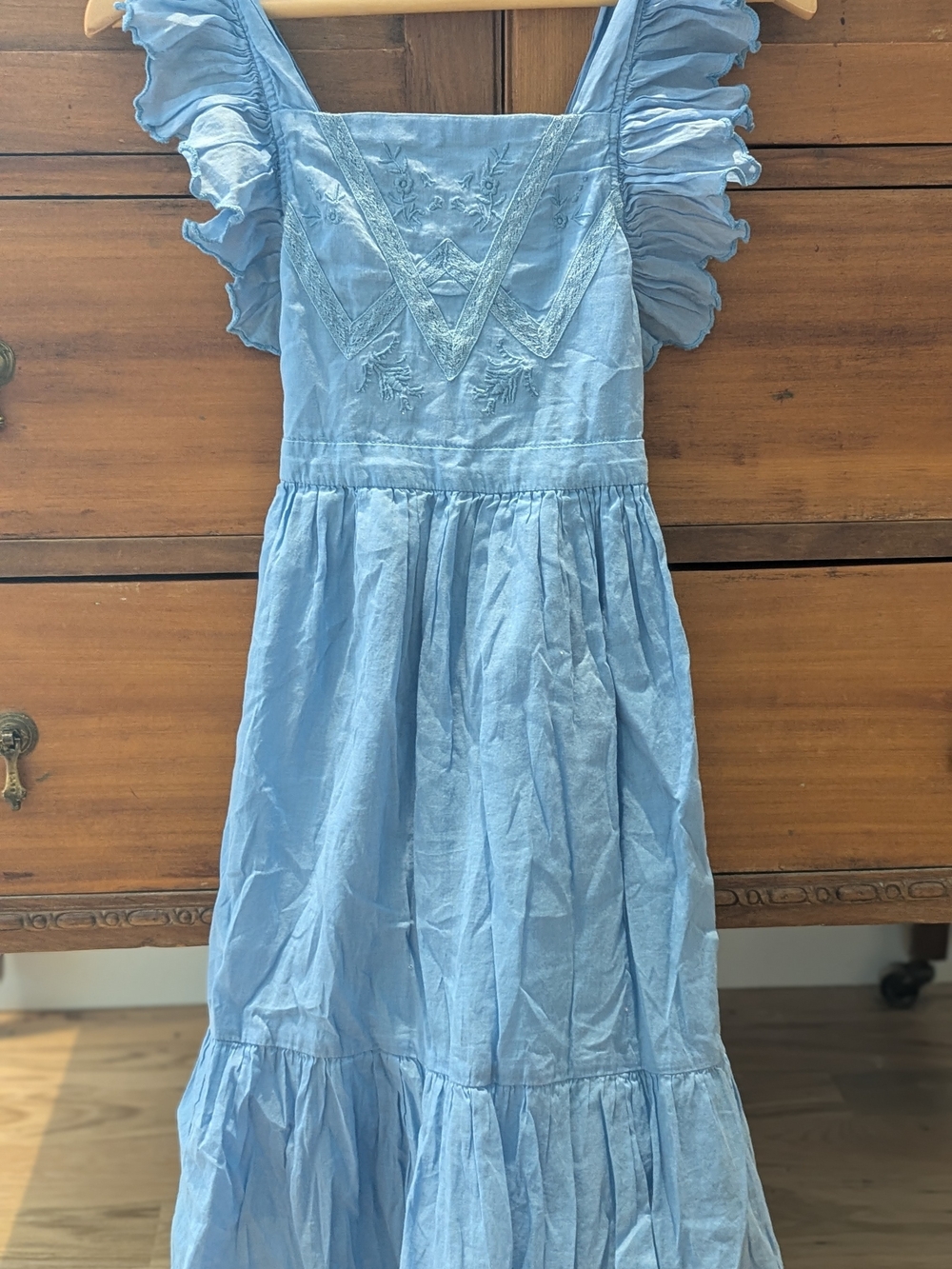 Nellystella Blue Ruffle Sleeve Embroidered Girls' Dress